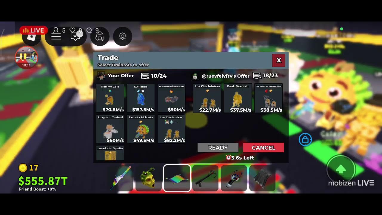 live de comprando brainrout trocando por gamepass ou por robux PvP grades