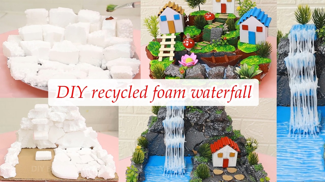 DIY mini waterfall from recycled materials