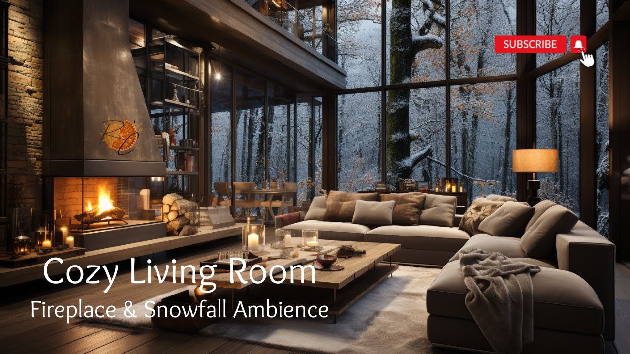 Cozy Winter Living Room❄️🔥 Fireplace & Snowfall Ambience, Sounds to Relax, Study and Sleep💤| ASMR🎧
