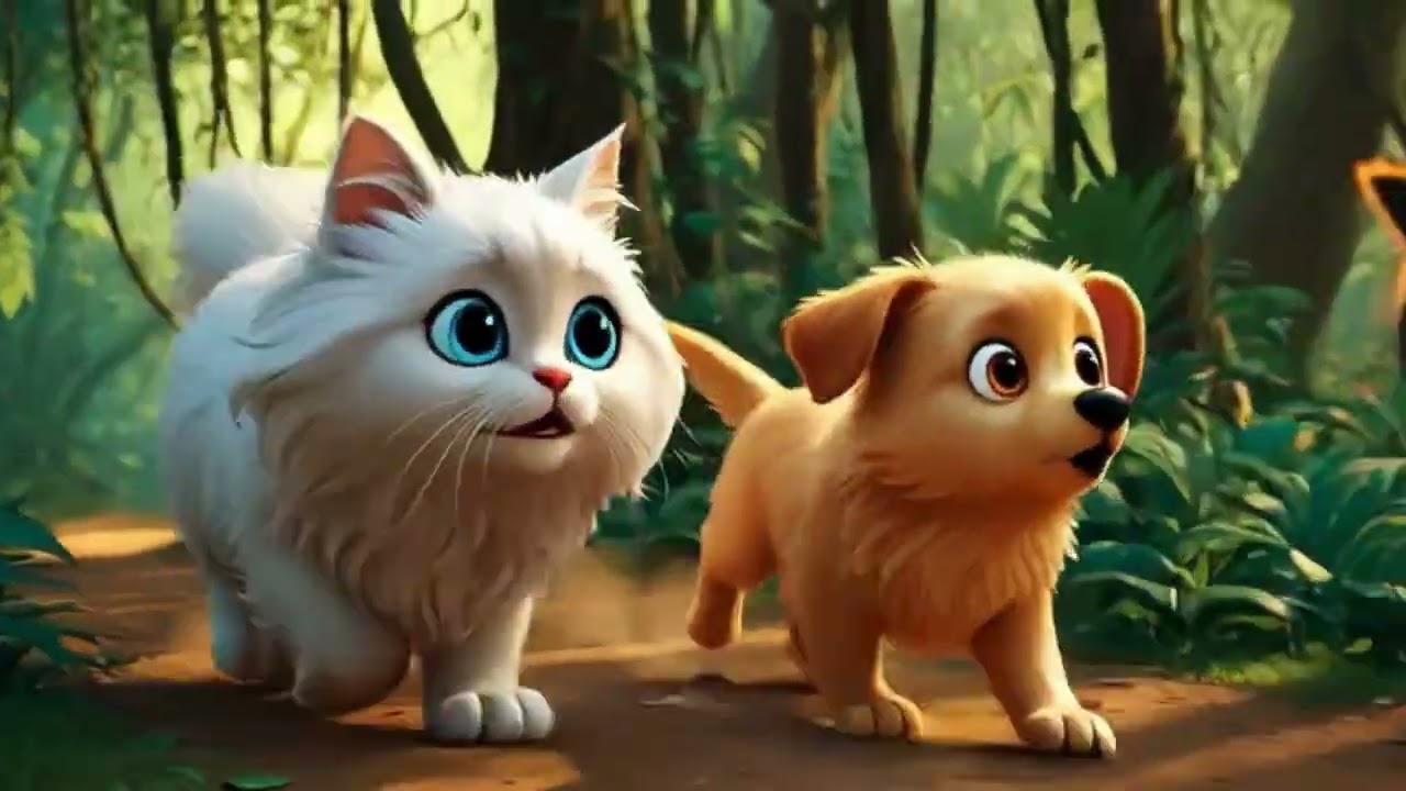 White Cat & Puppy Meet a Gentle Elephant 🐱🐶🐘 | Jungle Adventure Story