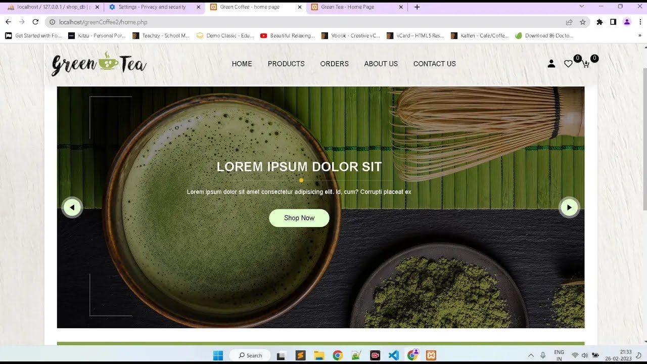 Build & deploy complete full stack  Green Coffee Shop Website  Using (HTML , CSS , JS , PHP & MySQL)
