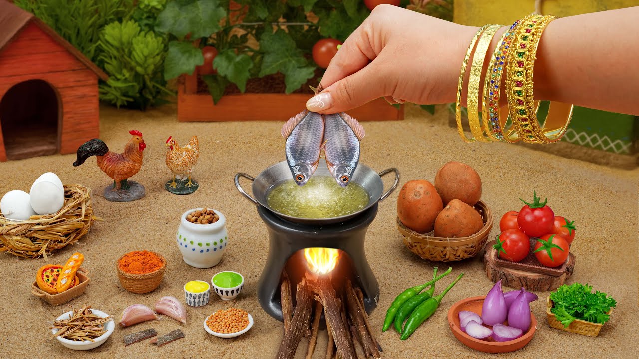 Fishing To Cooking🐟How To Cook Miniature Fried Fish Food🔥Tara Mini Food