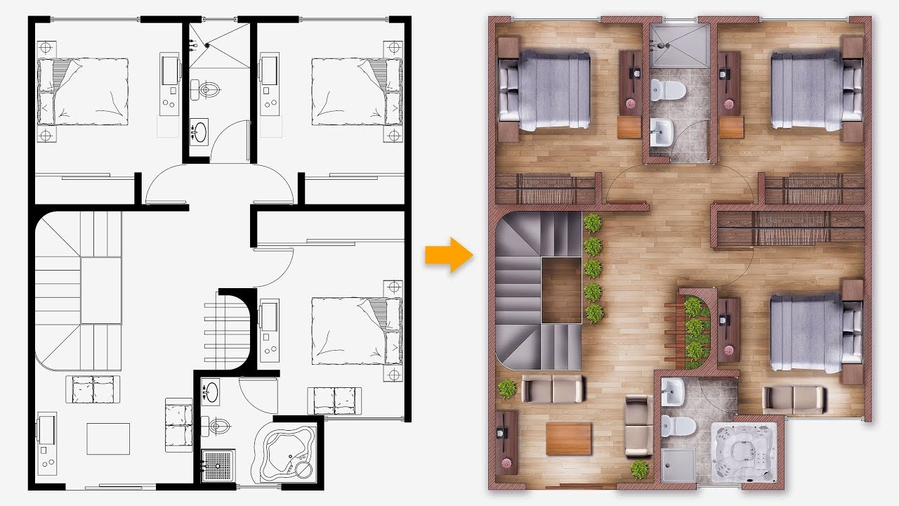 [PART 01] Easy Plan Render | Single house plan render in Photoshop