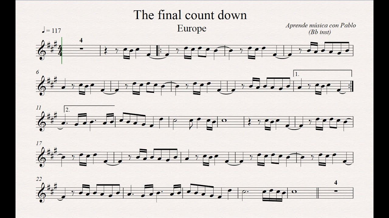 THE FINAL COUNTDOWN:  Bb inst (clarinete, trompeta, saxo soprano/tenor) (partitura con playback)