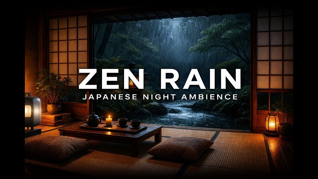 Zen Rain in Japanese Room 🌧️ Cozy Night Ambience for Sleep, Study & Relaxation (4 Hours)