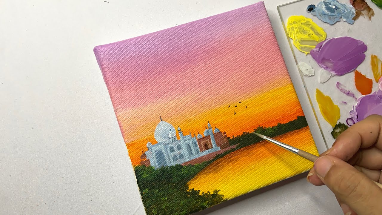 Taj Mahal painting/ landscape /acrylic painting for beginners tutorial/acrylic painting tutorial