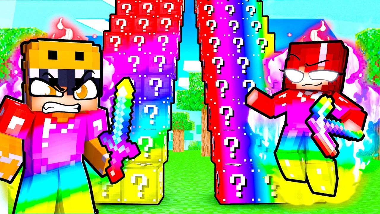 Playing an OP LUCKY BLOCK STAIRCASE RACE in Minecraft!