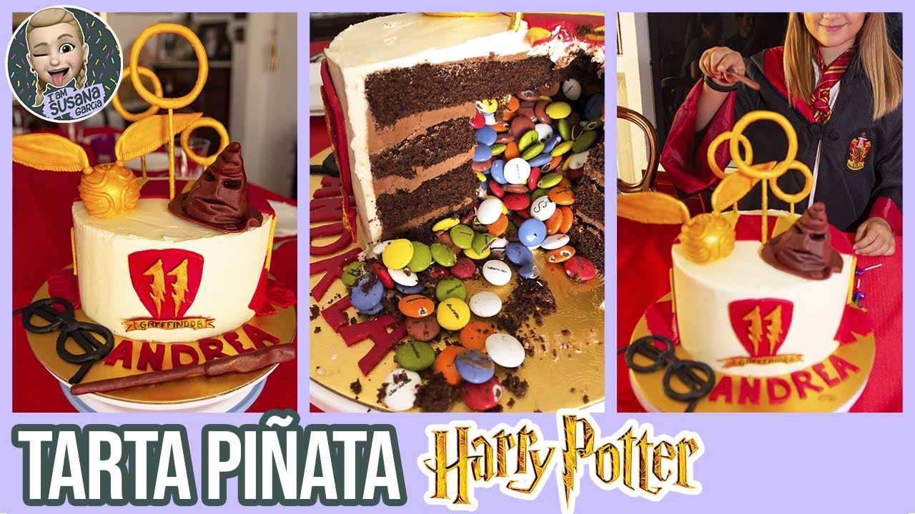 CÓMO HACER TORTA PIÑATA con LACASITOS 🎂 TARTA DE CUMPLEAÑOS de HARRY POTTER! + BIZCOCHO de CHOCOLATE