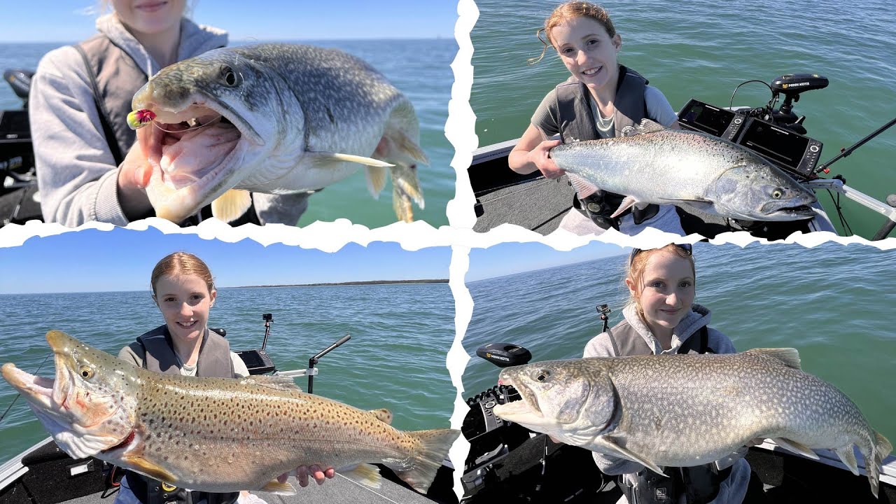 VERTICAL JIG FISHING Salmon, Lake Trout and Brown Trout on Bass Tackle?! (Big Fish Caught)
