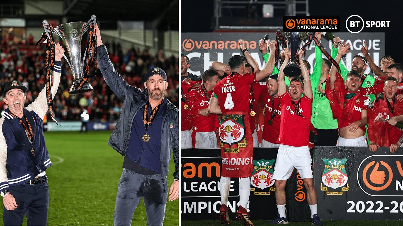 Listen to the noise as Wrexham lift the National League trophy and celebrate Football League return