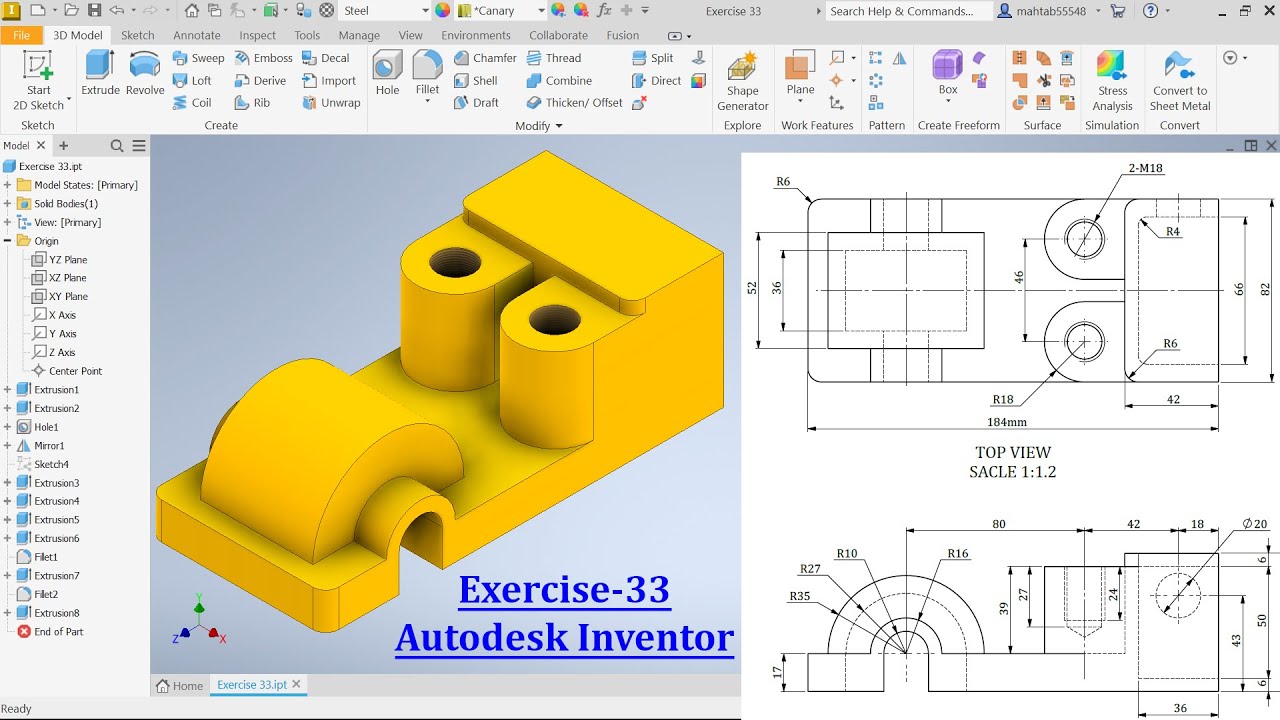 Autodesk Inventor 2025 Tutorial-Exercise 33