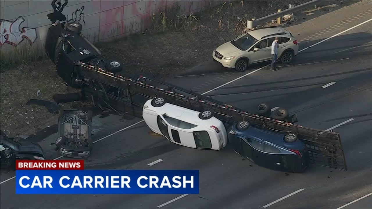 Car carrier flips over after crash on I-95 NB in Chester, several other vehicles involved