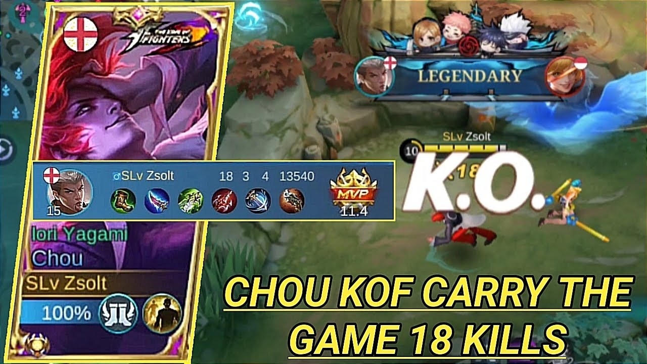 GAMEPLAY CHOU KOF CARRY 1 TIM  18 KILLS DENGAN BUILD ITEM INI | BUILD ITEM CHOU TERSAKIT 2023 ~ Mlbb