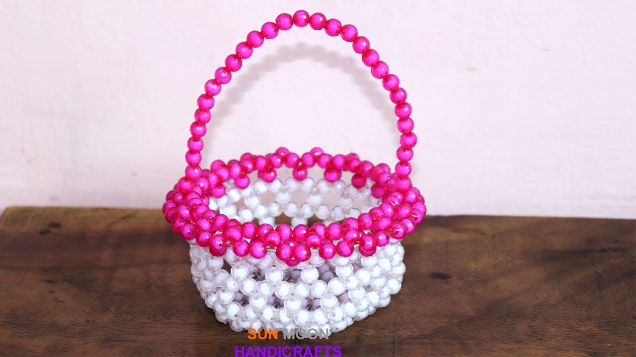 পুতির ছোট ফুলের ঝুড়ি/ How to make beaded mini flower basket/ Beaded flower basket/mini fruit basket