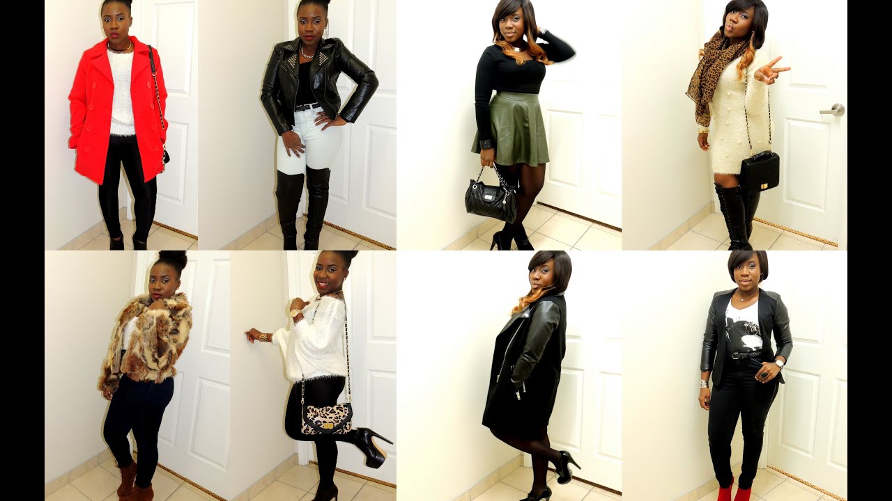 Winter Lookbook 2014|| Thigh-high boots, Pea Coat, Faux Fur Jacket, Sweater Dress, Leather Skirt.