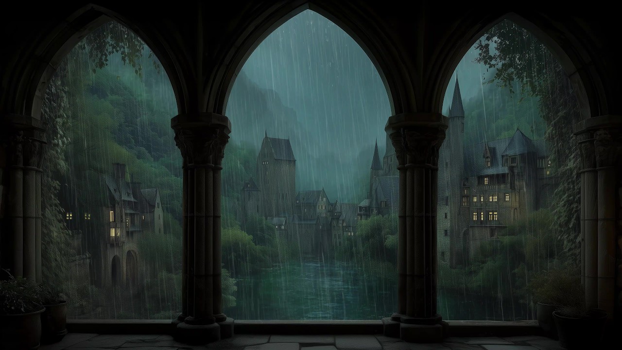 Deep Sleeping with Relax Sound of Rain and Thunder - Medieval Castle Window