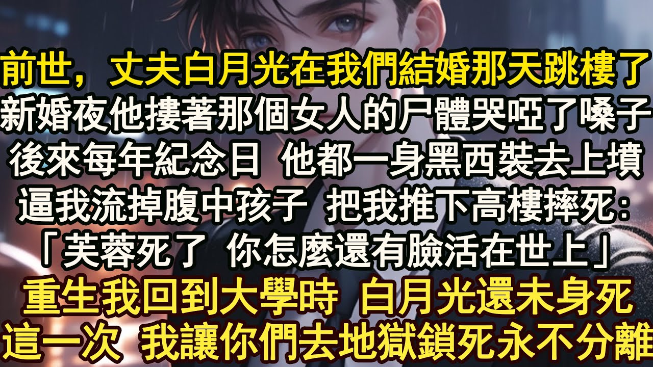 前世，丈夫白月光在我們結婚那天跳樓了新婚夜他摟著那個女人的尸體哭啞了嗓子後來每年紀念日 他都一身黑西裝去上墳逼我流掉腹中孩子 把我推下高樓摔死:「芙蓉死了 你怎麼還有臉活在世上」