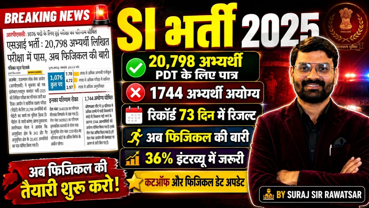 SI भर्ती 2025 Result Out | 20,798 अभ्यर्थी PDT के लिए पात्र | 1744 अयोग्य | Physical Date, Cut Off