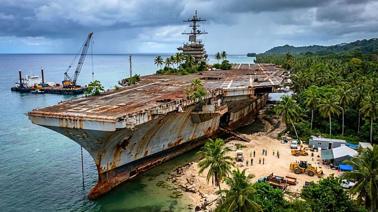 Restoration of Destroyed Nuclear Aircraft Carrier Found Beached on Island