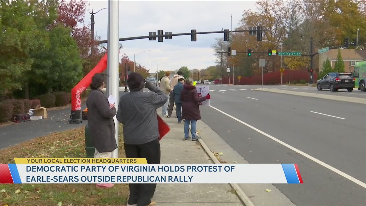 Democratic Party of Virginia holds protest of Earle-Sears outside Republican rally