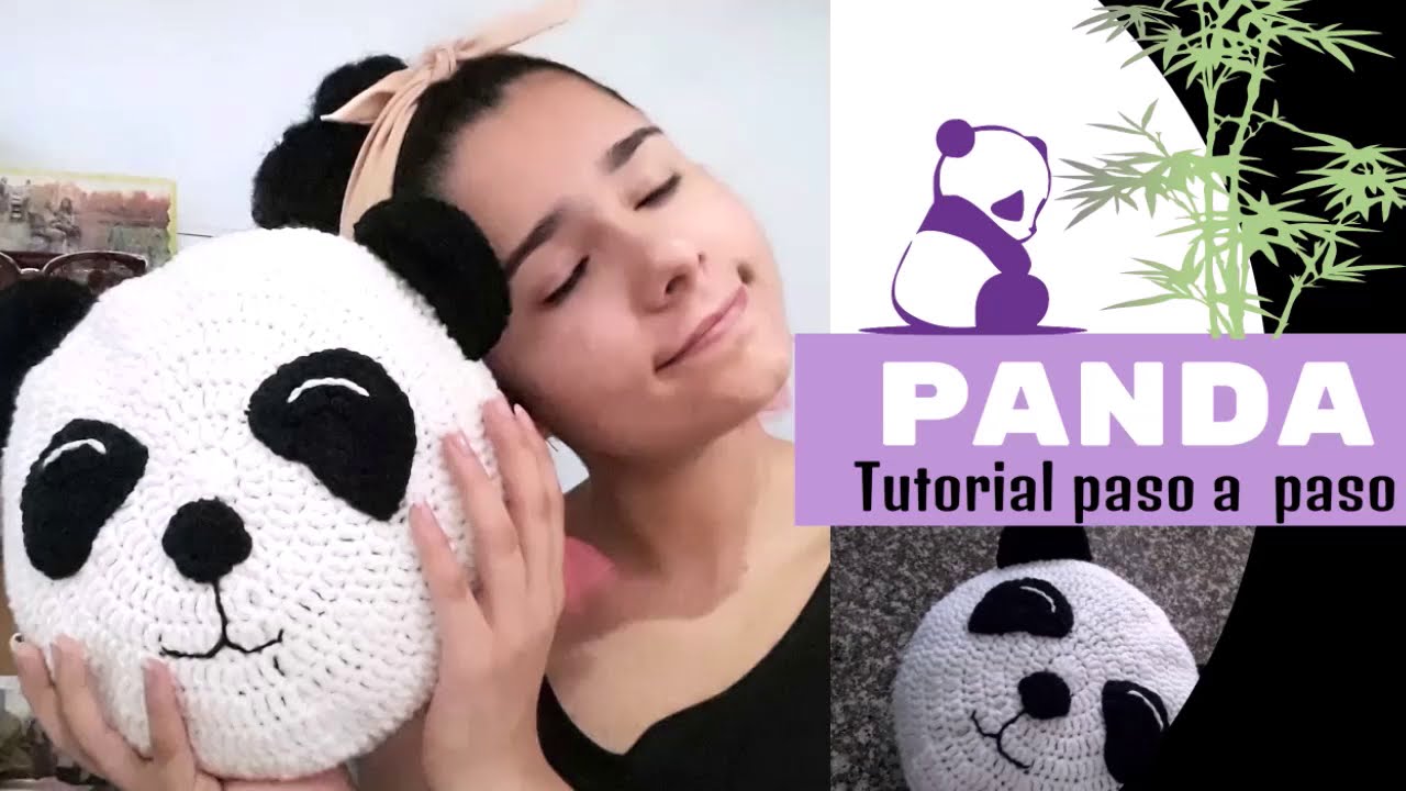 🐼🍃 Связанная крючком подушка в виде медведя Панды