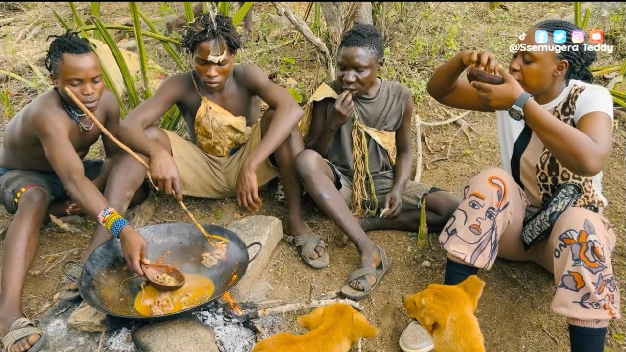Cooking and Eating with Chaba & Dudukwe of Hadzabe Tribe | The World’s Last Hunter Gatherer Tribe