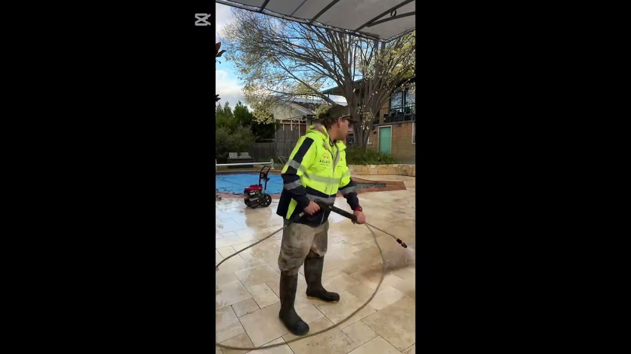 Pressure washing travertine tiles