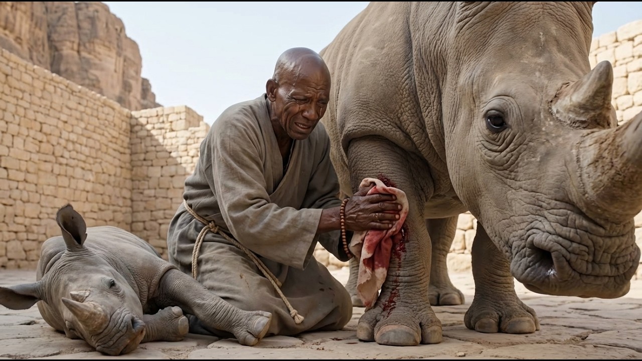 Injured Rhino Leads Her Dying Calf to a Monk’s Secret Desert Sanctuary at 113°F