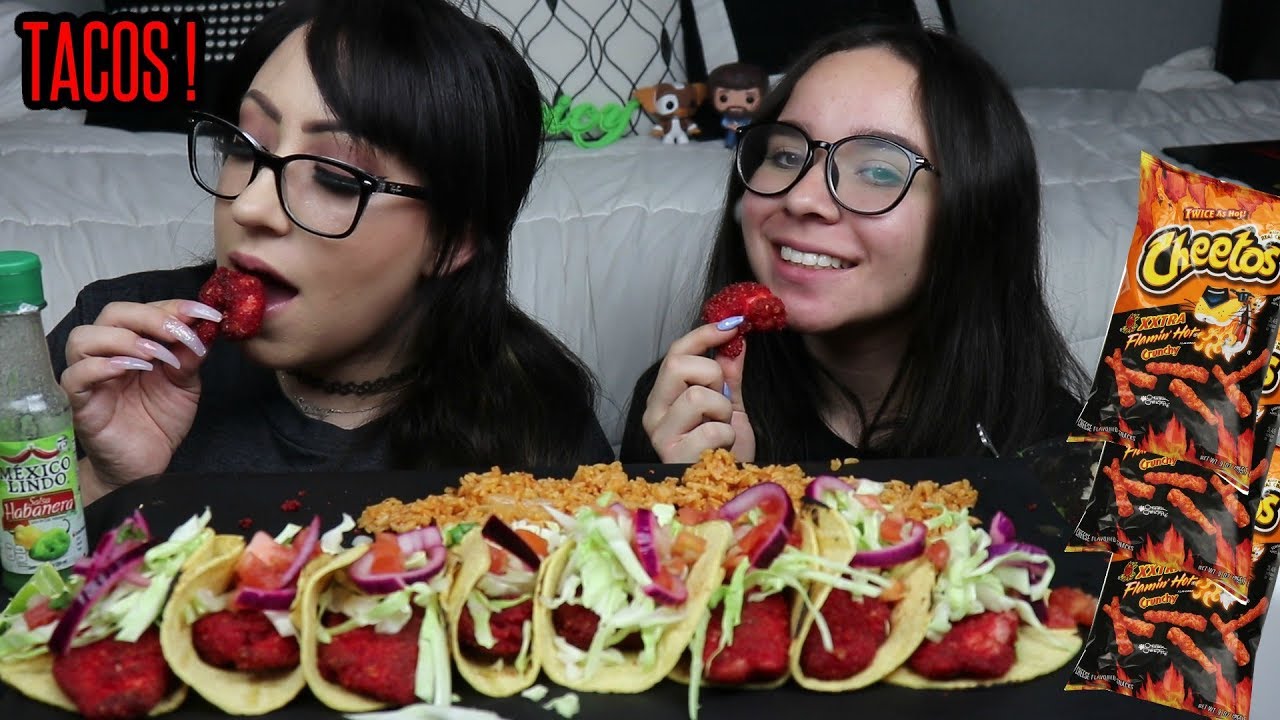 FLAMIN HOT CHEETOS SHRIMP AND FISH TACOS MUKBANG | EATING SHOW