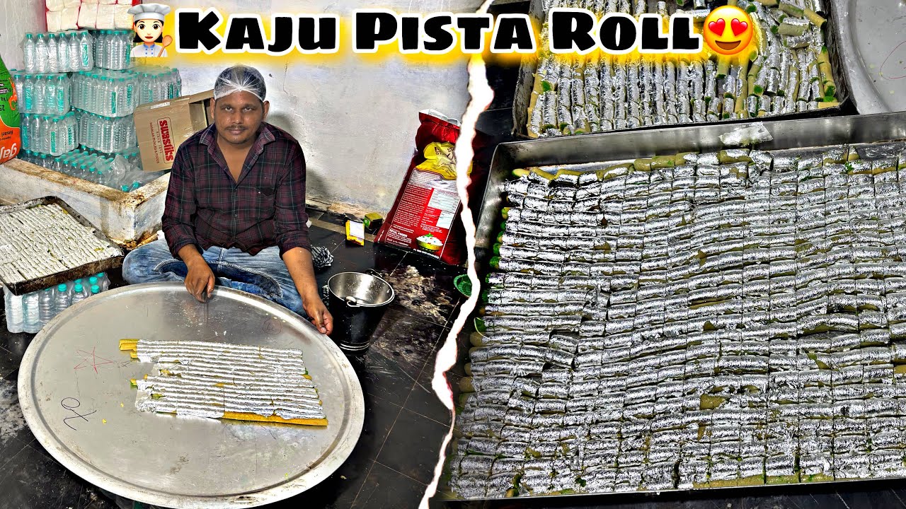Live Sweet Making at Panchmukhi 🎉 Kaju Pista Roll Special Order | Karan Sweet Wala Raichur