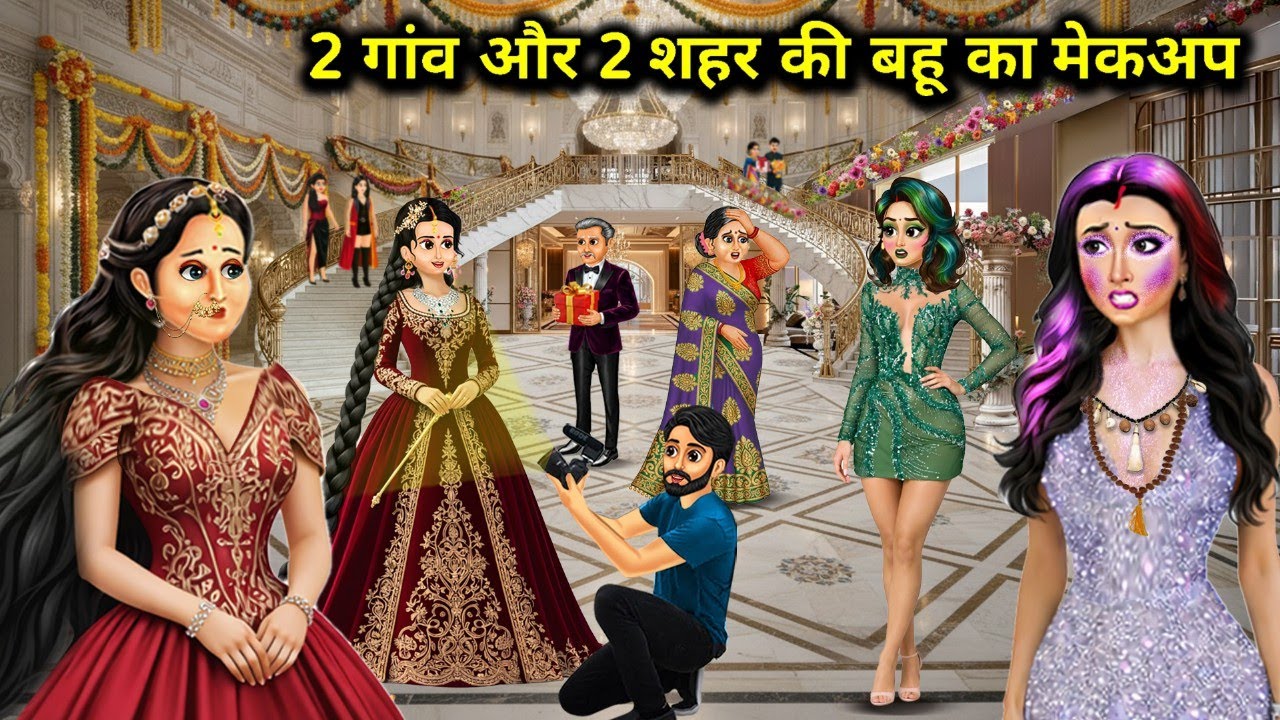 2 गांव और 2 शहर की बहू का मेकअप || cartoon videos || Makeup of a bride from 2 villages and 2 cities