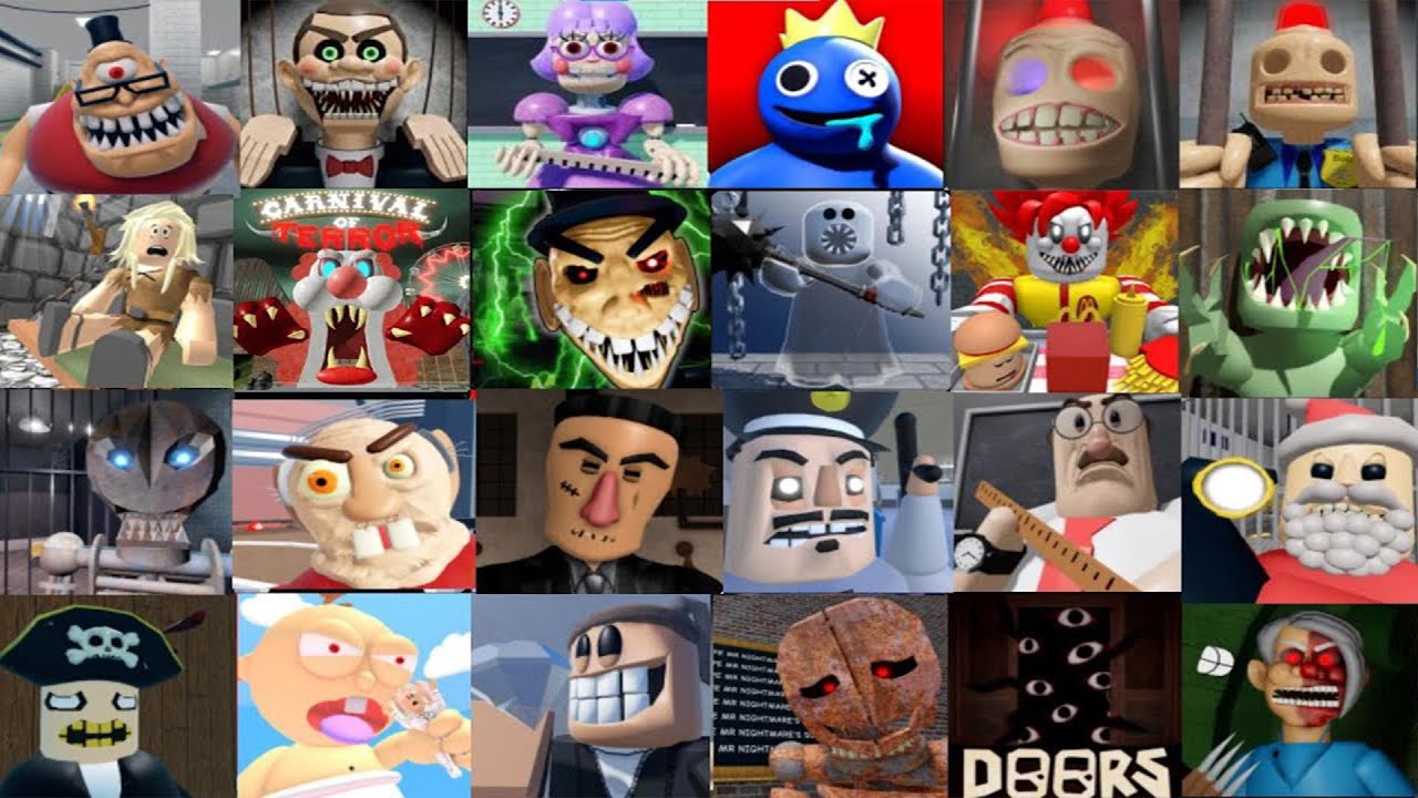 SPEED Run in 12 SCARY Obby from Barrys Prison, Papa Pizza, Grumpy Gran, Mr Funny, School, Zombie