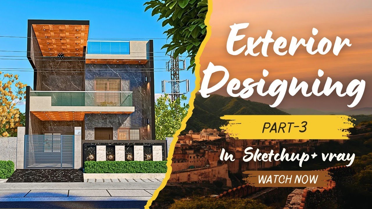 EXTERIOR DESIGNING TUTORIAL WITH V RAY RENDER SETTINGS & PHOTOSHOP EDITING. PART - 3