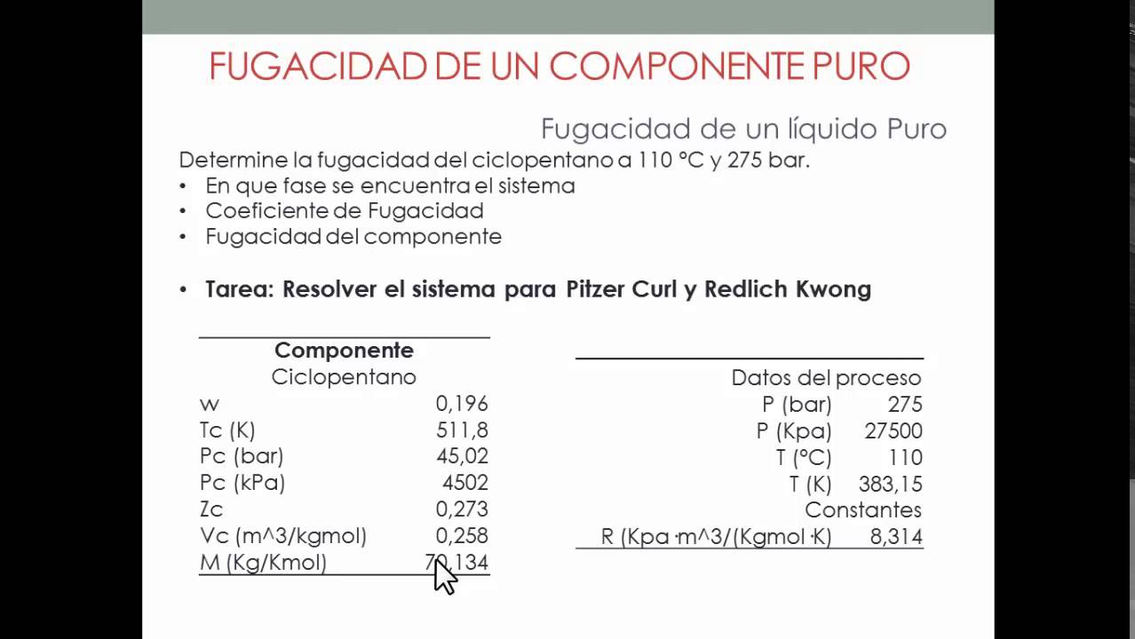 Fugacidad de un líquido puro