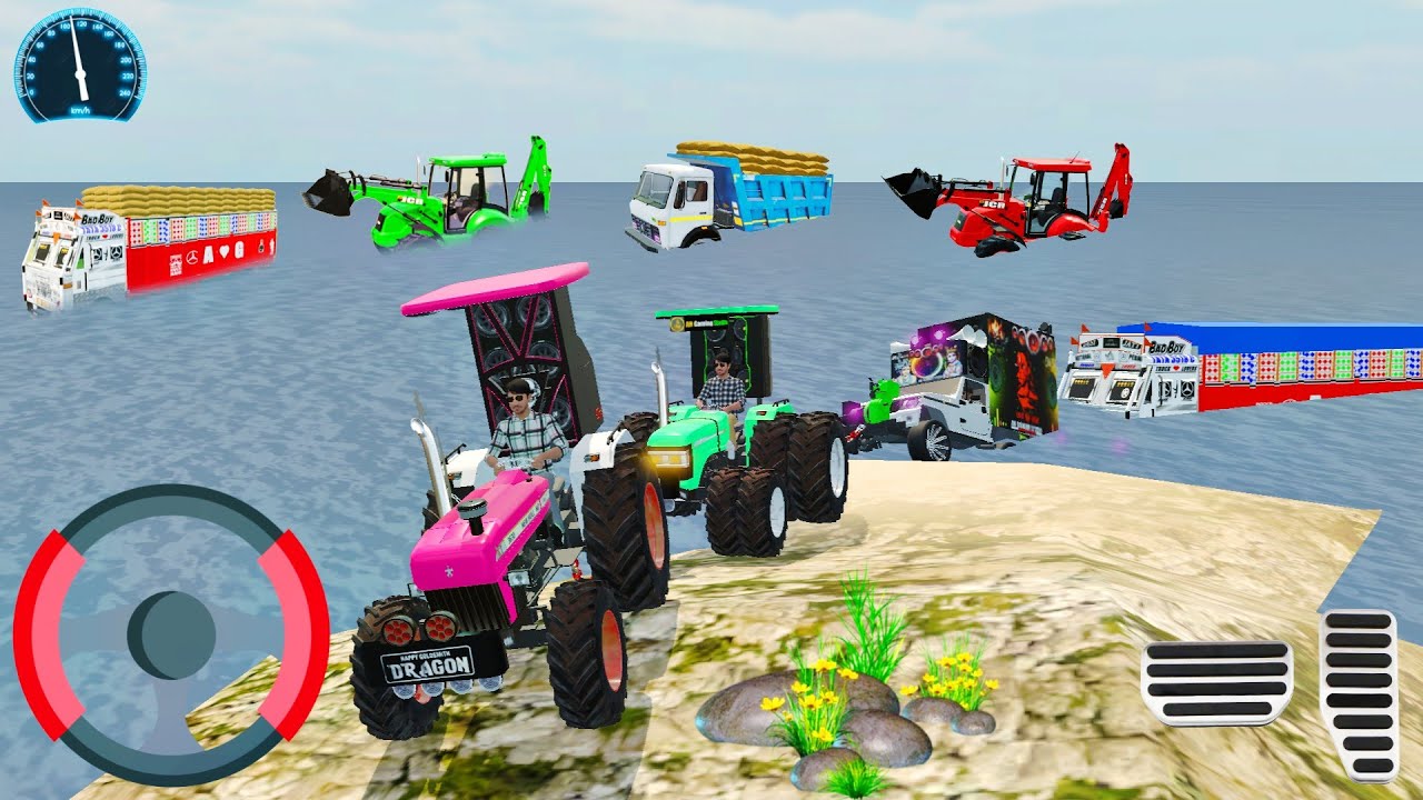 Truck and dj Stuck in sea two tractors rescue the truck and dj #truck #tractorgame #djgame 