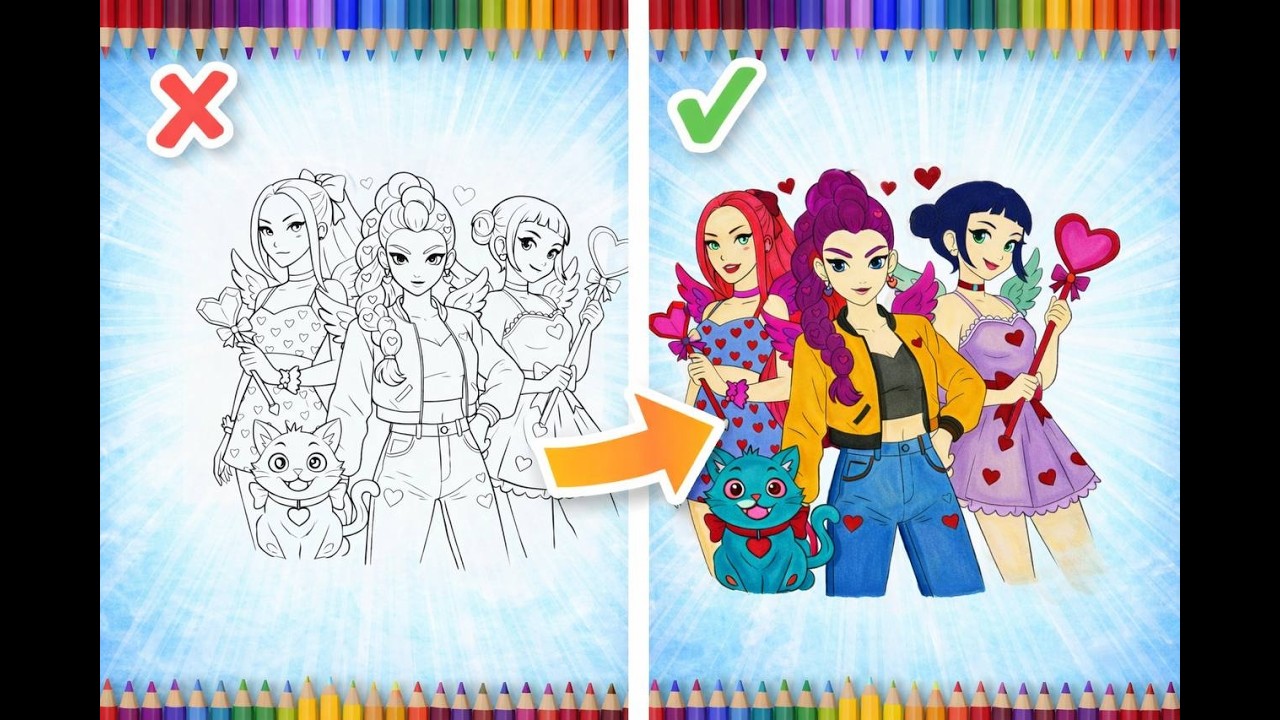 Happy Valentines Day Huntrix Girls/ New Coloring Page/ K-pop Demon Hunters