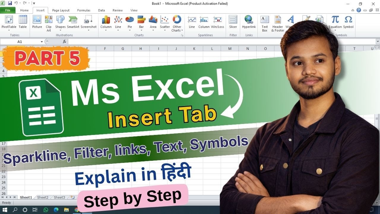 Excel insert tab part 2 | Insert Tab Sparklines, Filter, Link, Text, Symbol Group Explain in Hindi