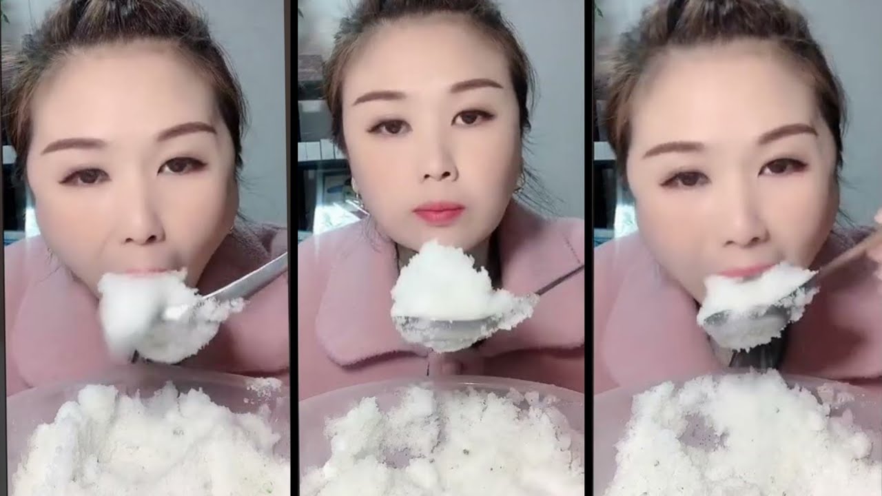 her soft white powdery ice eating asmr