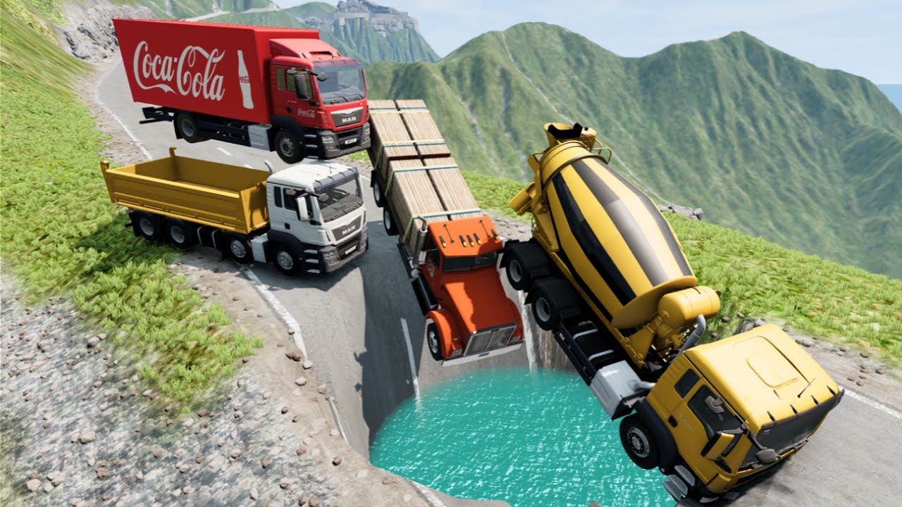 Mobil Kecelakaan Masuk Lubang Permainan Mobil Mobilan Simulator Beamng.Drive Mobil Rusak Hancur#14
