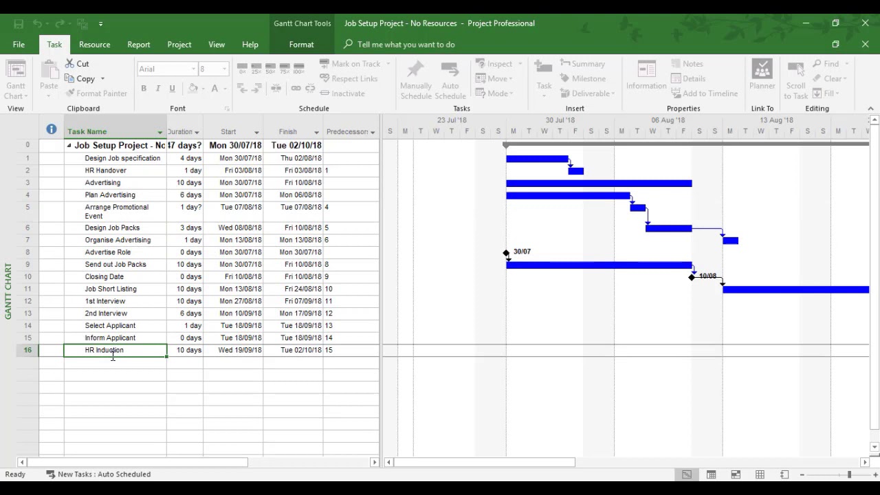 Modifying Links and Changing Task Orders in Microsoft Project
