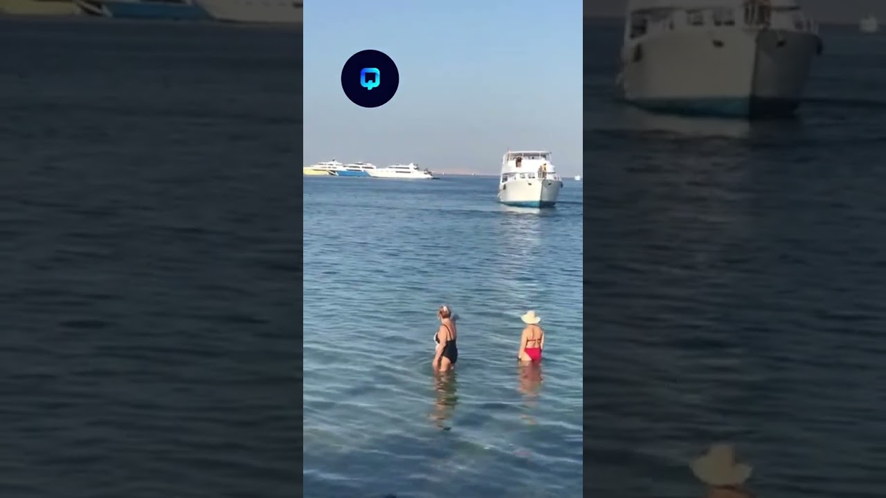 Terrifying footage from Hurghada of a woman standing while a shark swims around her