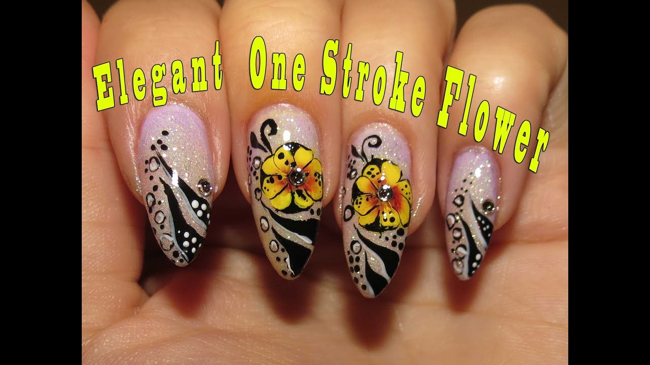 Elegant nail art + One Stroke Flower video tutorial