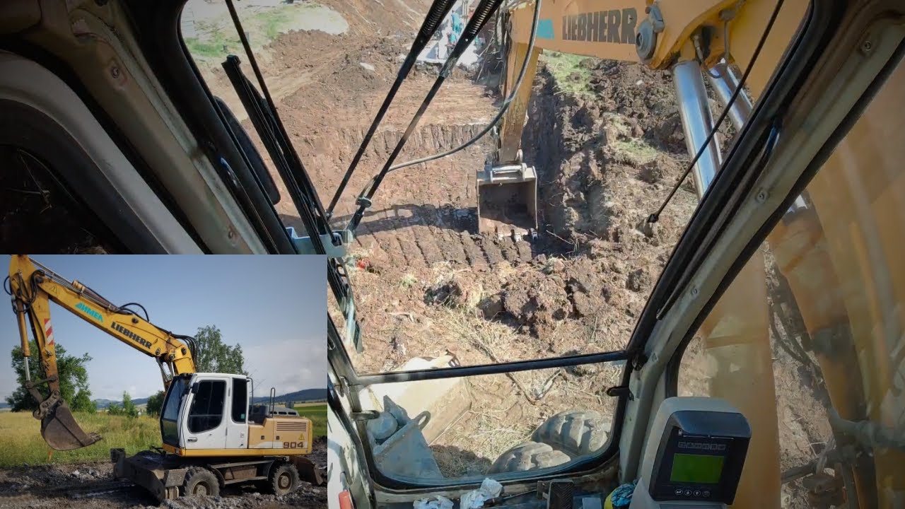 LIEBHERR 904 Excavator Operator Cab View - Final Wall Foundation Excavation