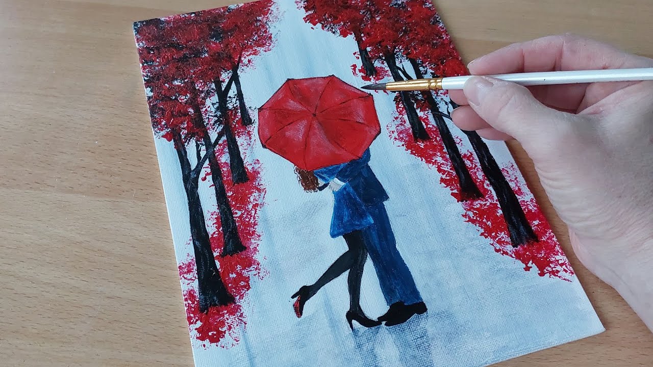 Couple in Love in the Rain Painting / Acrylic drawing for Beginners / STEP by STEP / DeOli art