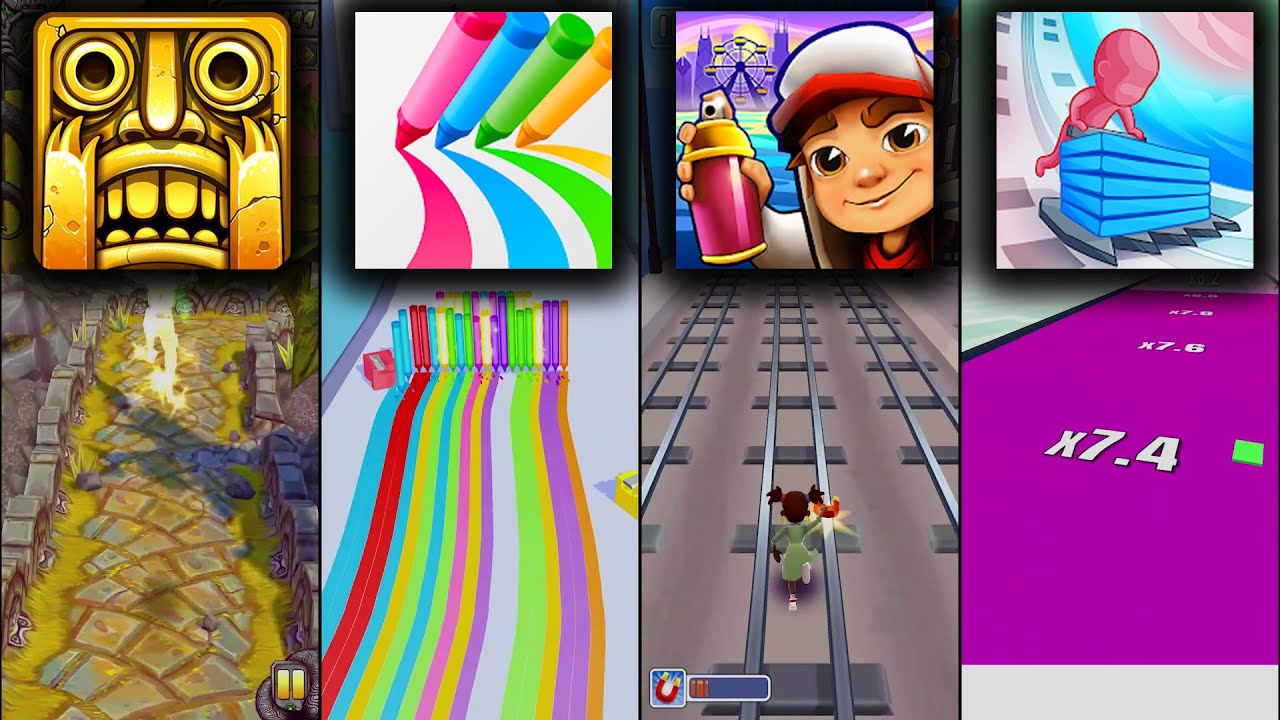 Temple Run 2 Sky Summit Vs Pencil Rush 3D Vs Subway Surfers Copenhagen Vs Stack Colors - Android,ios