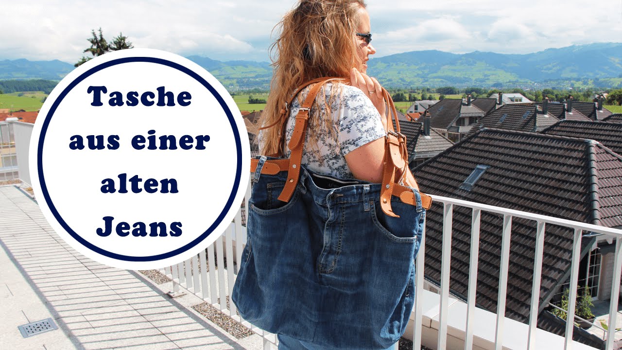 Tasche aus einer alten Jeans nähen - mit Ledergurten Upcycling