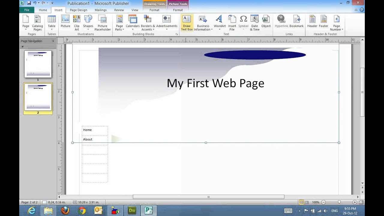 Creating a web site in publisher