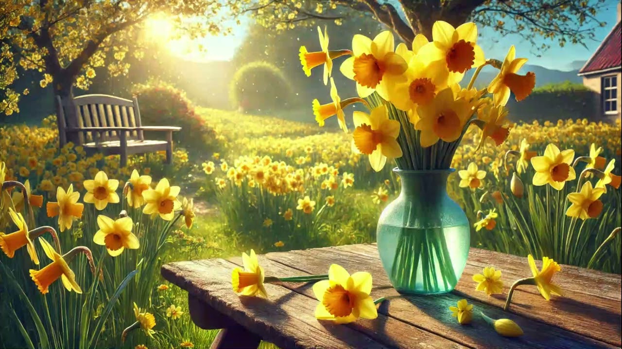 Daffodils & Sunshine Background Ambience | 8 hours of Relaxing Piano Music | TV ART