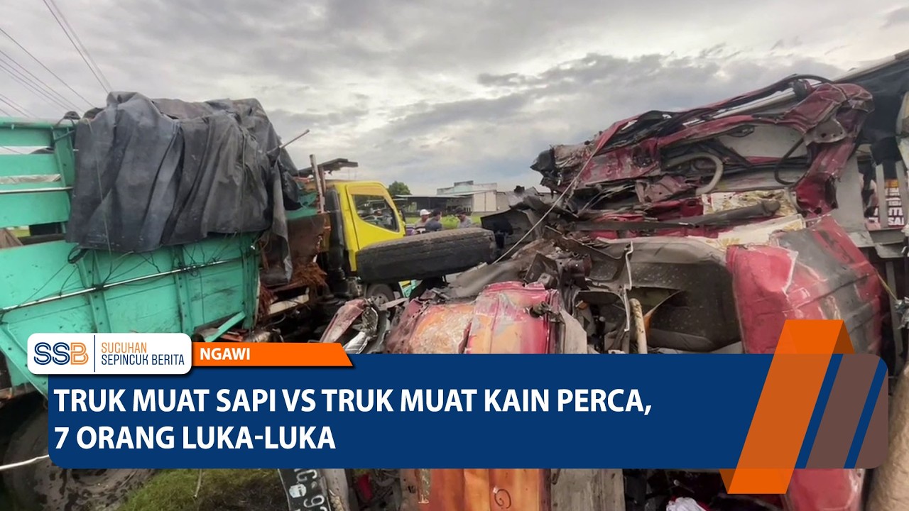 NGAWI - Truk Muat Sapi Vs Truk Muat Kain Perca, 7 Orang Luka-Luka