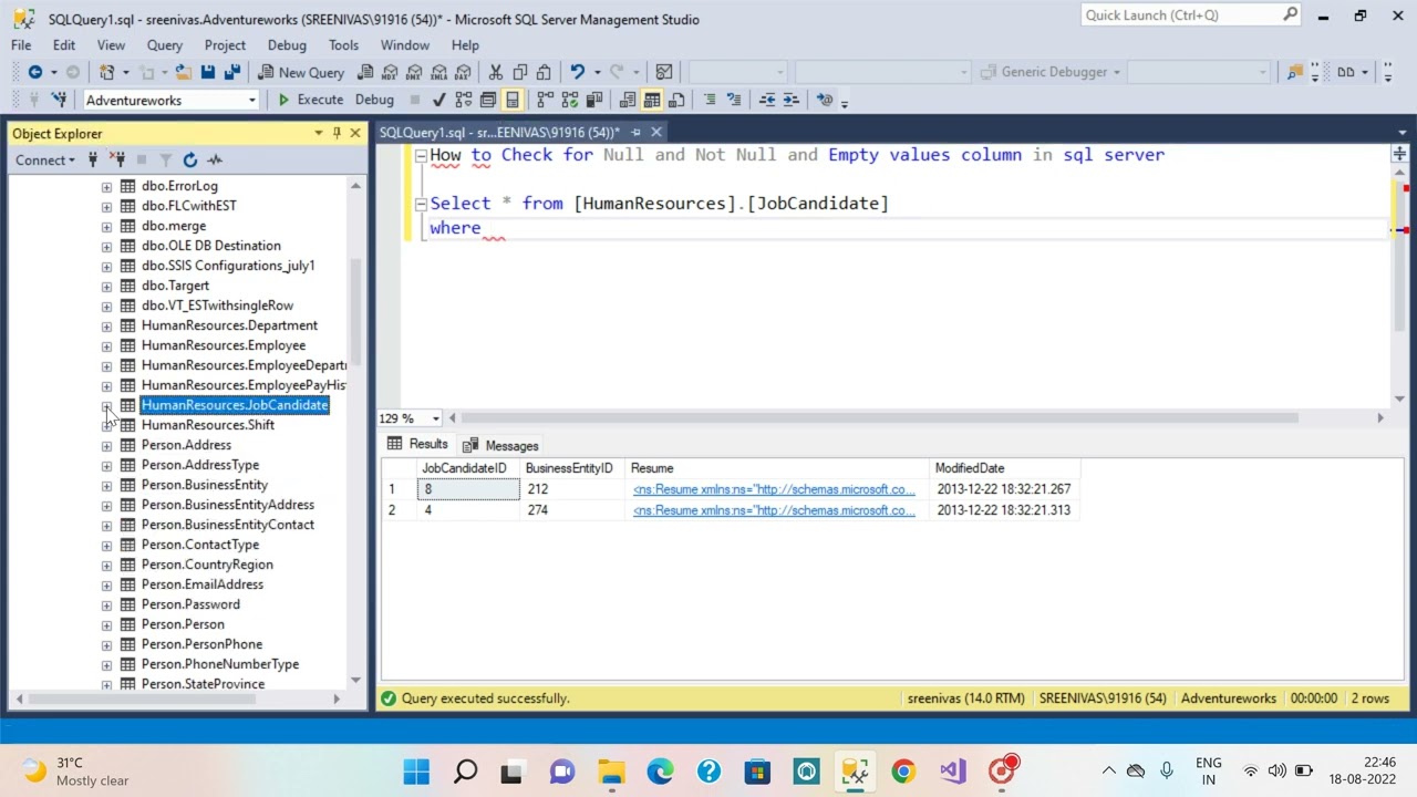 How to Check for Null and Not Null and Empty values column in SQL server || Madhu Tutorial